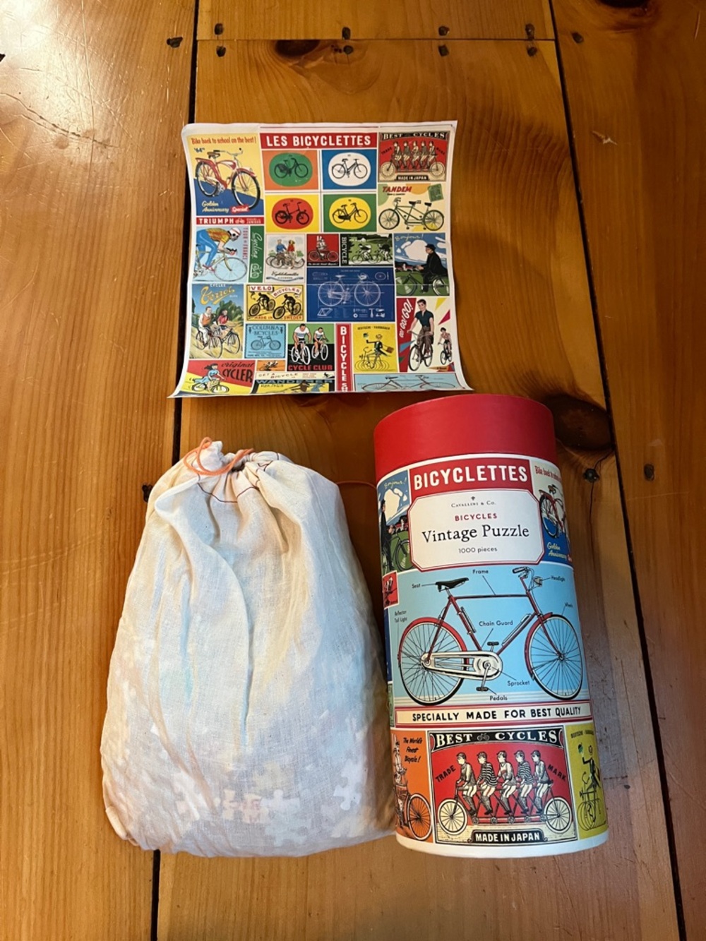 CAVALLINI 1000 Piece Jigsaw Puzzle Bicyclettes Vintage Cycling ~ Tube Bag Poster
